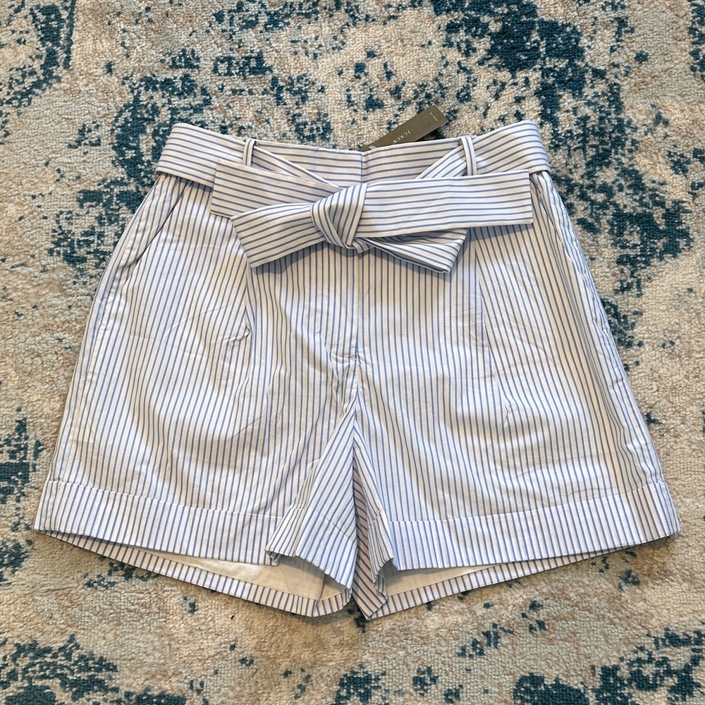 J. Crew High Waist Blue Striped Shorts with Bow Nautical NWT 6